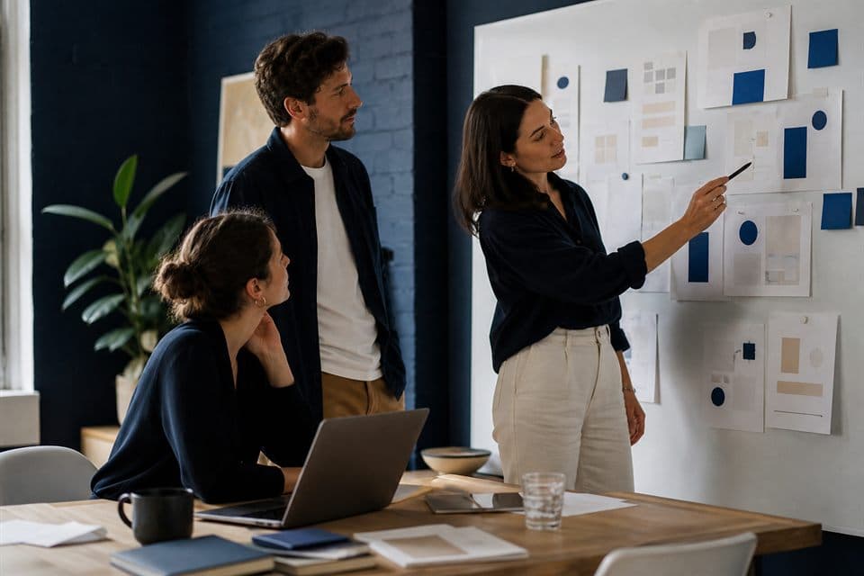 Professional services team organizing a delivery workflow