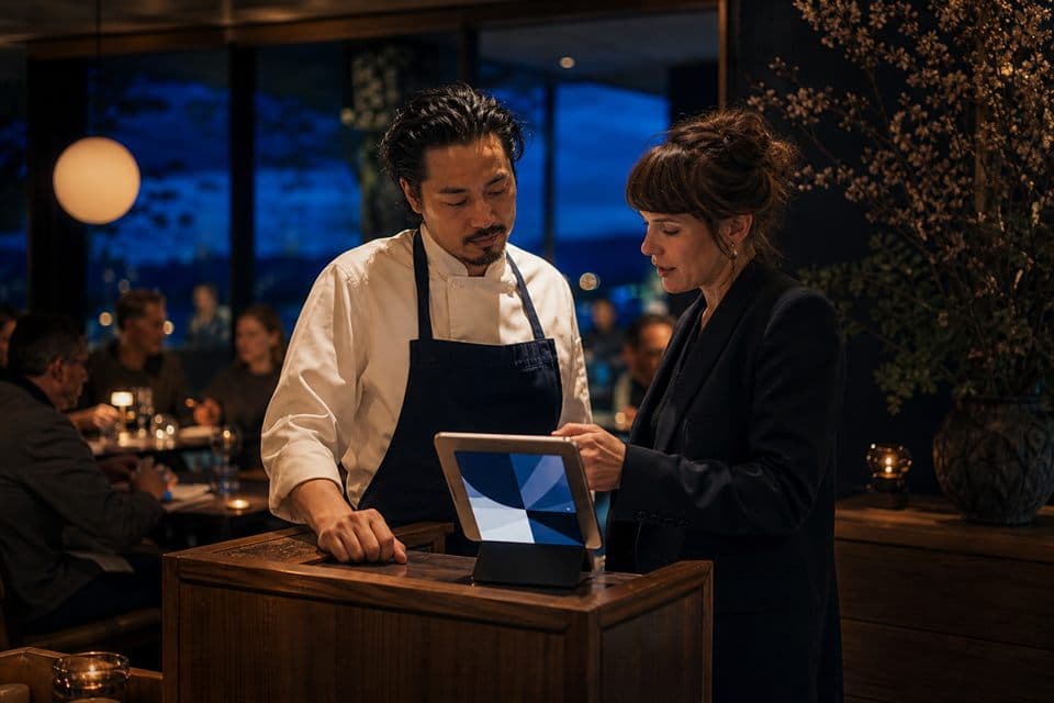 Restaurant operators coordinating service at a host stand